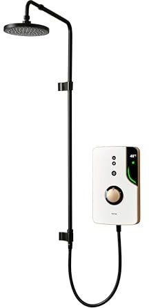 Triton Showers ENlight® | Back to Wall Kit | Thermostatic Electric Shower | 9.5 kW | Smart|Digital with Black Showerhead & Anti Twist Hose | Brass
