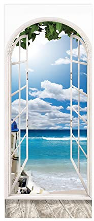 3D Türposter Türtapete Fenster zum Meer Türtapete selbstklebend TürPoster Fototapete Türfolie Poster DIY Selbstklebende Wandbild PVC Wasserdichte Tapete B77 x H200cm