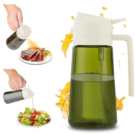 GIDWRIY Spruzzatore Olio Friggitrice Ad Aria 470 ml,Oil Spray Bottle For Cooking 2 In 1,Contenitore Spray per Olio Vetro,Spruzzino Nebulizzatore Aceto,Erogatore Olios da Cucina,Bottiglia per Olios