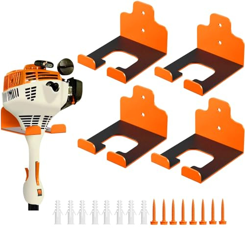 JNIHEEP Garagen-Organizer, Trimmer-Gestell, Garten-Elektrowerkzeug-Aufhänger, UnkrautWhacker-Halter, Wandmontage, für Rasentrimmer, Heckenschere, Garagentrimmer, Gartengeräte, 4 Stück (orange) | Weedeater Rack Heavy Duty Weed Whackers Holder Wall Mounted for Grass Trimmer Heckenschere Garagentrimmer Gartengeräte
