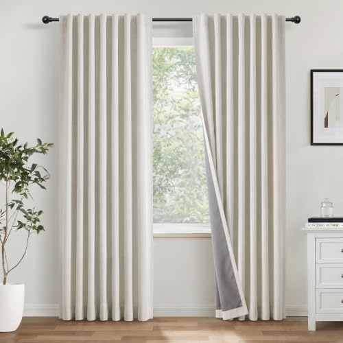 INOVADAY 100% Verdunklungsvorhänge Hellbeige 2 Stück, H 175 x B 140 cm | Gardinen Blickdicht Wohnzimmer, Vorhang Blickdicht Leinenoptik, Thermovorhang, Geräuschreduzierend, Flexibel Aufzuhängen,OEKO
