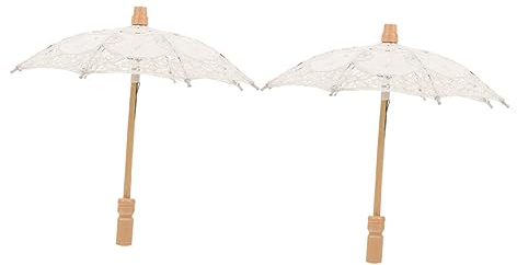 Regenschirme 2 Stück Holz aus Baumwollstoff und Brautspitzen | Hochzeitsfotos und Feier, Beige, Elegante Spitzenstickerei, Leicht zu Tragen, Bequemer Griff