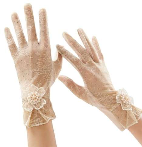 Guantes de encaje para mujer, guantes finos de hielo, guantes para mujer, para clima frío (beige, talla única)