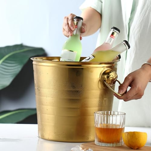 Generisch Sektkühler, Eiseimer, Tragbar Eiskühler zum Kühlen von Bier Champagner Wein, mit Henkel 20x20x21cm Rund Sektkühler, Flaschenkühler, Kühlwanne, Eiskübel, Eiseimer für Garten-Party (Goldene)
