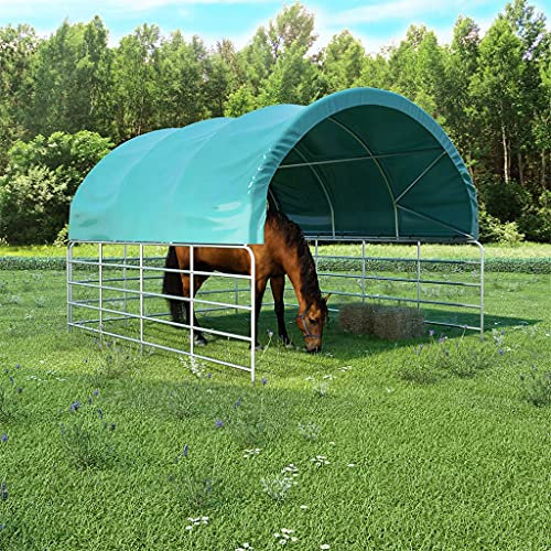 Weidezelt/Viehzelt für Größere Nutztiere wie Pferde, Schafe sowie Kühe bestimmt, Wasser- und UV-beständig, 370 x 370 x 160 cm, Stoff (100% PVC), pulverbeschichteter Stahl