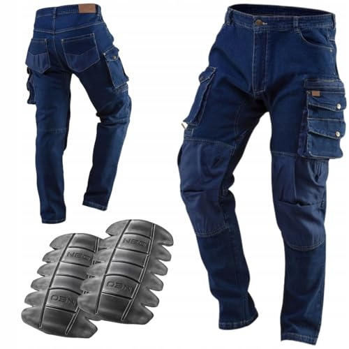 NEO TOOLS Arbeitshose Herren Denim/Schwarz gr. XS-3XL Männer | Strapazierfähige und Universelle, Arbeitshose mit 2% Elasthan, 98% Baumwolle