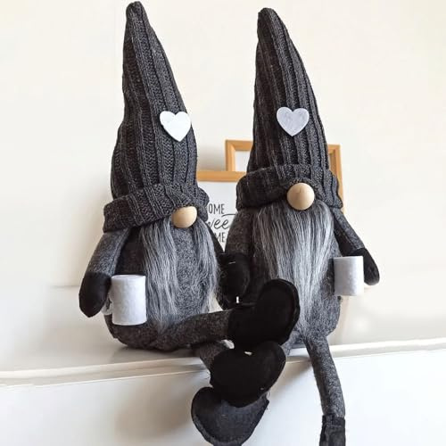 2 gnomi in peluche a forma di gnomo da caffè, fatti a mano, decorazione per | Coffee Gonks Decor per caffetteria bar casa cucina mensola decorazione, regalo Gonk per donne, amanti del caffè