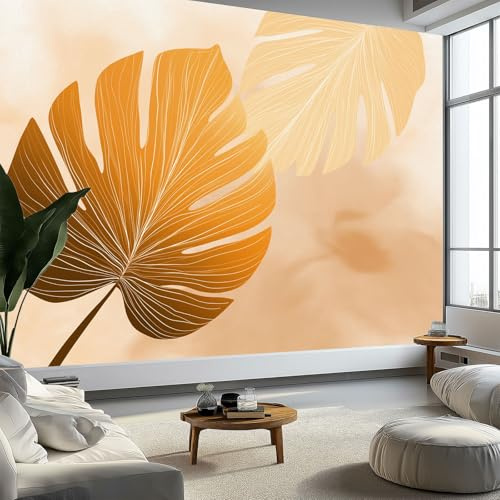 Plants Lines Monstera Mural Wallpaper 200 x 140 cm, Wall Decoration Paper Poster Bohemian Bohemian Style for Teen Kids Bedroom Playroom Home Decoration Wallpaper