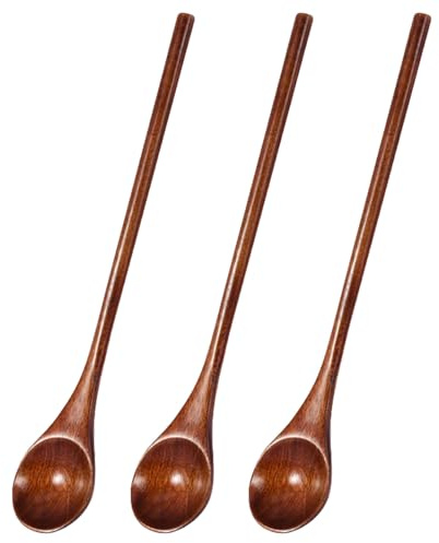Lot de 3 cuillères à confiture en bois à long manche lisse pour mélanger facilement les thés et les thés