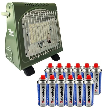 Alpen Camping - Chauffage à gaz Portable 1700W Ceramique + 12 Cartouches gaz Chauiffage pour Extérieur avec Sécurité thermocouple ODS