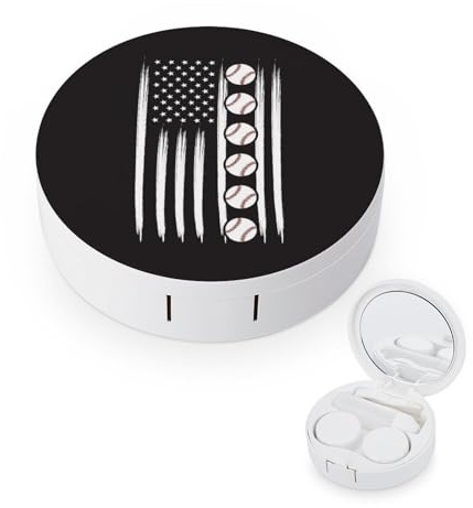 fkgvwo Contact Lens Container Black Baseball Flag Travel Contact Lens Box with Mirror Tweezers Solution Bottle