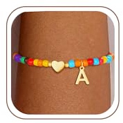SLOONG Einschulung Geschenk - Armband mit Buchstaben für Frauen Mädchen | Vergoldet/Versilbert Bunte Perlen Armband Hypoallergen Armbänder Geburtstagsgeschenk Geschenke für Frauen Mädchen Kinder