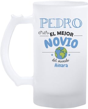 Kembilove® Jarra de cerveza novio personalizada con nombre | regalo original para el mejor novio del mundo | detalle romántico y divertido para aniversario, cumpleaños o San Valentín