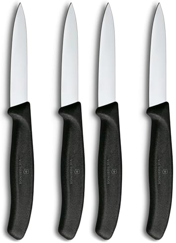 Victorinox Swiss Classic, set 2 coltelli da cucina e per verdura, lama a filo diritto per tagli precisi, 8 cm, acciaio inox, lavabile in lavastoviglie, Nero (Confezione da 2)