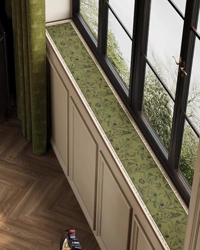 Fensterbank Verkleidung Innen Grüne Dekorative Fensterbankmatte, Schmaler, Wasserdichter Fensterbankschutz, Extralanger Fensterbankbezug für Den Balkon(180x30cm/71x12in)
