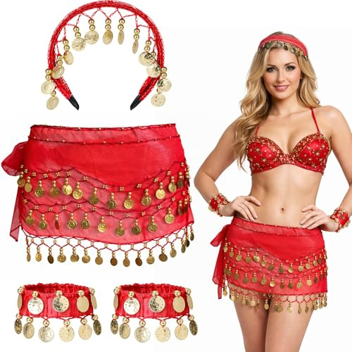 GWAWG Conjunto de Accesorios para Traje de Bailarín del Vientre, Pulseras de Moneda y Diadema para Danza del Vientre, Zumba o Clase de Yoga, Perfomance