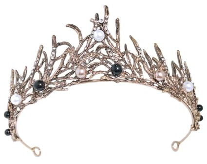 DIYEAH Tiara Barroca de Perlas para Boda Negra, Adorno Nupcial Elegante para Mujer, Diadema Ligera y Resistente Adecuada para Cumpleaños y Eventos Obsequios