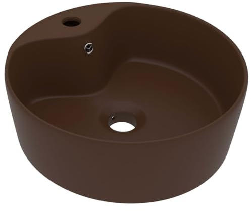 Mhdvray Lavabo da appoggio in ceramica marrone scuro, 36 x 13 cm, con troppopieno e foro per rubinetto, moderno lavabo per bagno, ospiti, cucina, per esterni