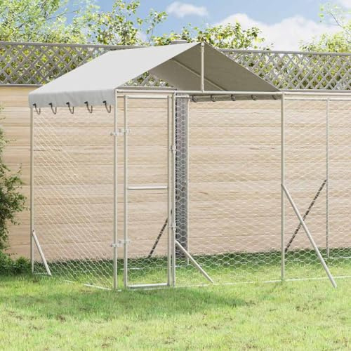 Outdoor-Hundezwinger Silber 6x2x2,5 m Verzinkter Stahl, abschließbare Tür, Wasser- und UV-beständiges Dach, Maschendraht-Design für Belüftung, verzinkter Stahl Hundezwinger 6x2x2