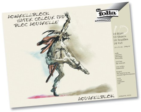 folia 8333 - Aquarellblock, rauh, 200 g/qm, ca. 30 x 40 cm, 10 Bogen, 4-fach geleimt - Aquarellpapier weiß, säurefrei, alterungsbeständig
