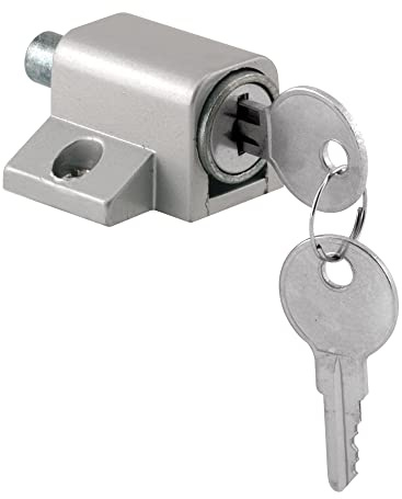 Prime-Line U 9861 Sliding Door Keyed Lock, Push-in – Replace Broken Parts and Add Additional Home Security, Painted Diecast Case, Aluminum Finish (Single Pack)