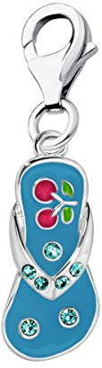 Quiges Charm Anhänger Blau Zirkonia und Blau Emaille Kirsch Flip Flop 925 Silber mit Karabinerverschluss für Bettelarmband