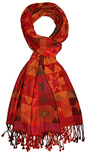 Lorenzo Cana Herren Schal Rottöne Schaltuch aus 90% Baumwolle mit 10% Wolle Herrenschal Naturfaser Markenschal mit Fransen gewebt 70 cm x 180 cm