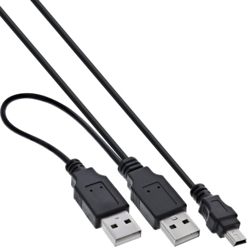 InLine 20297 Cavo Mini USB 2.0, Sdoppiatore Y, 2X Type-A Maschio a Type Mini-B Maschio, 5Pol, 1.5 m, Nero