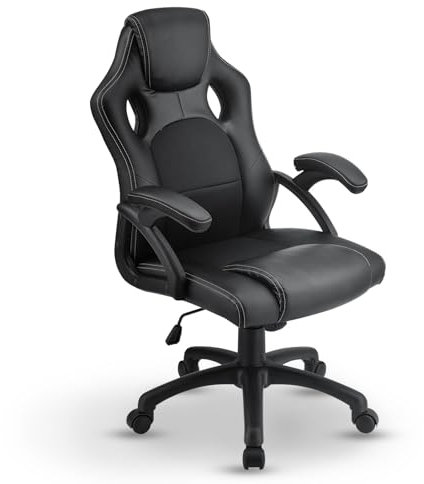 Juskys Racing Schreibtischstuhl Montreal ergonomisch höhenverstellbar & gepolstert 120 kg belastbar Bürostuhl Drehstuhl PC Gaming Stuhl - schwarz