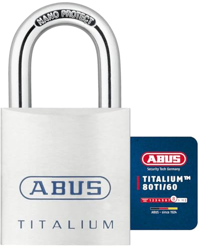ABUS Titalium Vorhängeschloss 80TI/60 gl.-8012 - gleichschließend - Kellerschloss mit leichtem, massiven Schlosskörper aus Spezial-Aluminium - ABUS-Sicherheitslevel 8 - Silber