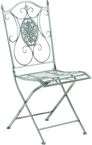 CLP Gartenstuhl Sibell im Landhausstil, aus Metall mit klappbarem Design, ideal für Terrasse oder Balkon, in 6 Farben erhältlich | Farbe antik-grün