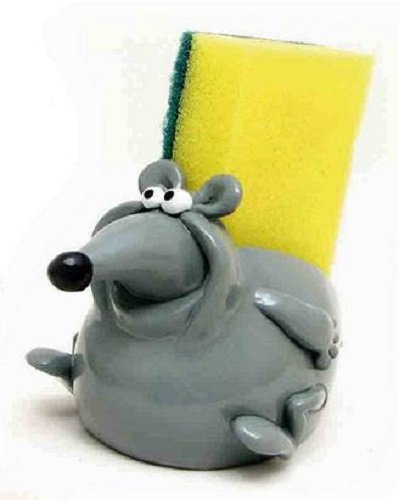 Paolo Chiari Porta Spugna da Cucina in Marmoresina Dipinta a Mano (Topo, 12x12x9 cm)
