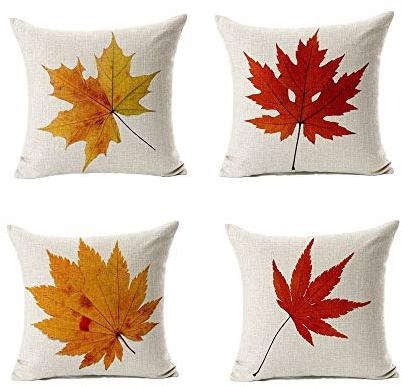 All Smiles Fall Throw Pillow Covers 18x18 Set of 4 Decorative Thanksgiving Autumn Kitchen Home Decor Cushion for Porch Couch,Outside Outdoor Harvest Decorations Maple Leaves