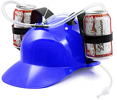 BeerHelmet® Sombrero de Cerveza Azul | Sombrero Anti-SED | 2 portabebidas con pajitas incorporadas Reutilizables | Tamaño Ajustable | Juego de Beber | Creado y desarrollado por OriginalCup®