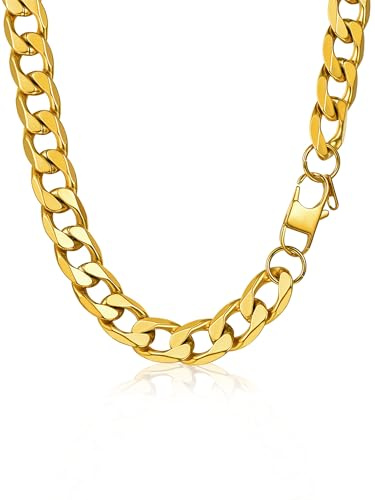PROSTEEL Mens Curb Chain Necklace, Cuban Link Chains Silver/Gold Plated/Black, 4mm/6mm/9mm/13mm Width, 18-30 Inches, Hip Hop Hypoallergenic 316L Stainless Steel Jewellery -Send Gift Box