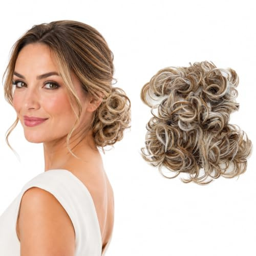 CAISHA 80cm Haarteil Haargummi Dutt Voluminös Gewellt Hellbraun Grau HW40