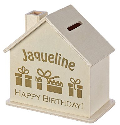 Tirelire Maison avec Gravure Personnalisée – Tirelire en Bois pour Enfant – Cadeau pour Toutes Les Occasions – Happy Birthday