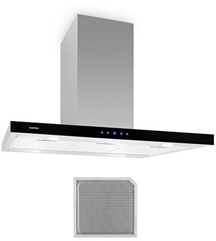 Klarstein Madonna - Cappa da Cucina, Cappa a Isola, Cappa Aspirante, Set Ricircolo, 90cm, 500 m³/h, Display Touch, Illuminazione, Filtro ai Carboni Attivi, Nero/Argento