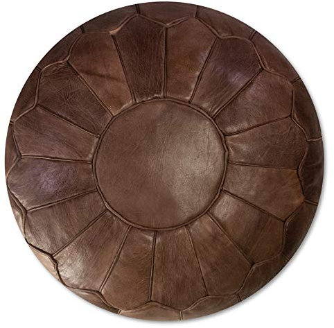 Poufs&Pillows Premium XL Echtleder Pouf - Handgefertigt - gefüllt geliefert - Ottoman Sitzsack Fußhocker (Schokolade)