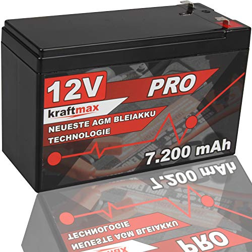 Kraftmax Industrial Pro blybatteri [12 V/7,2 Ah] AGM högpresterande blybatteri av senaste generationen