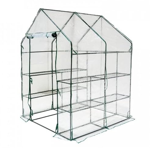 Grindi - Garten Gewächshaus Foliengewächshaus mit 8 Regalen aus Gitternetzfolie - Transparent, 143x143x195 cm - Treibhaus Tomatenhaus Schrägdach, stabil, Winterfest & Einfach zu Montieren - Dalia