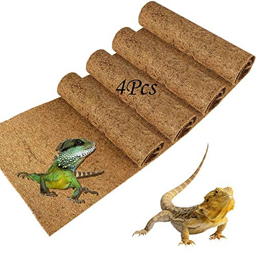 PINVNBY 4 Pieces Reptile Carpet,Bearded Dragon Natural Coconut Fiber Mat,Lizard Terrarium Liner Pads,Tortoises Bedding Supplies for Gecko Snake Chameleons(4 Sheets / 19.7x11.8x0.4inches)