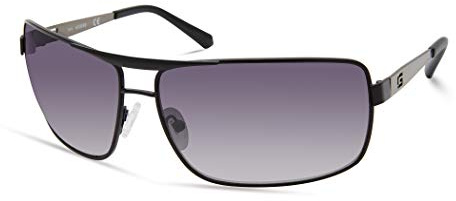 GUESS Men’s Wrapped Navigator Sunglasses, Matte Black Frame with Grey Gradient Flash Lenses, 68mm