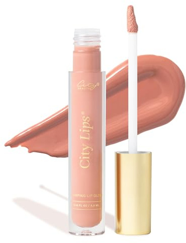 City Beauty City Lips Plumping Lip Gloss Pink Nude - High-Shine Gloss for Fuller, Younger-Looking Lips | Hydrating & Smoothing Lip Treatment Hyaluronic Acid