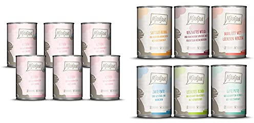 MjAMjAM - Premium Nassfutter für Katzen - Kitten saftiges Hühnchen mit Lachsöl, 6er Pack (6 x 400 g) & Premium Nassfutter für Katzen - Mixpaket 3, 6er Pack (6 x 400 g)
