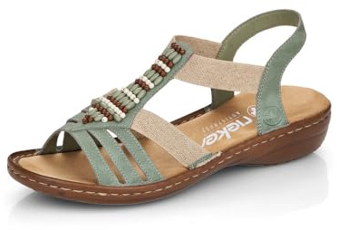 Rieker Femme Sandales 60851, Dame Sandales Fines,Chaussure d'été,Sandale d'été,Confortable,Plate,Vert (grün / 52),38 EU / 5 UK
