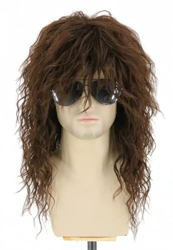 Topcosplay Perücke Herren Damen 70er 80er Vokuhila Perücke Proll Perücken für Fasching, Karneval, Halloween (Braun-3)
