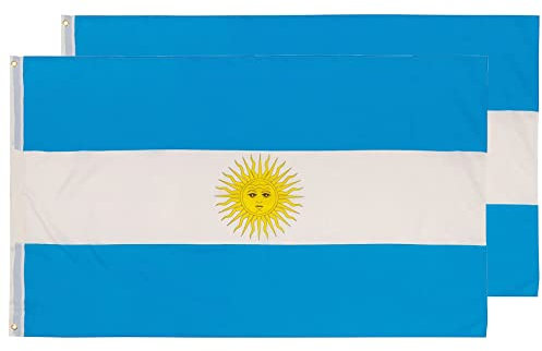 2 banderas de Argentina con 2 ojales metálicos premium 100% reciclados resistentes a las inclemencias del tiempo, colores brillantes con borde doble, 90 x 150 cm (Argentina)