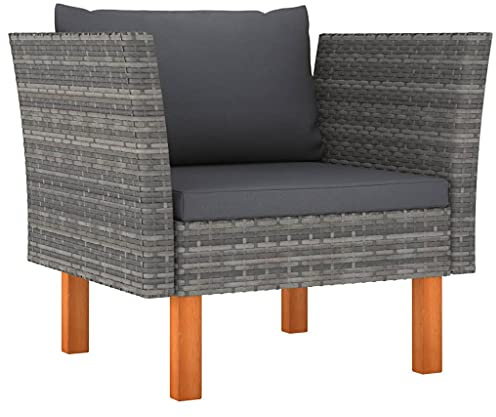 FIRBNUS Gartensofa Poly Rattan und Eukalyptus Massivholz Gartenstuhl Rattan Stühle mit Armlehne Loungemöbel Loungesessel Outdoor Rattansessel Rattan Lounge Gartenmöbel Holz Lounge Sofa Outdoor