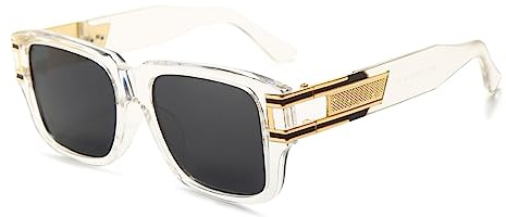 Long Keeper Retro Sonnenbrille Eckig für Herren Damen Klassisch Sonnenbrille Quadratisch Vintage Brille Goldener Rahmen mit UV400 Schutz, 54MM